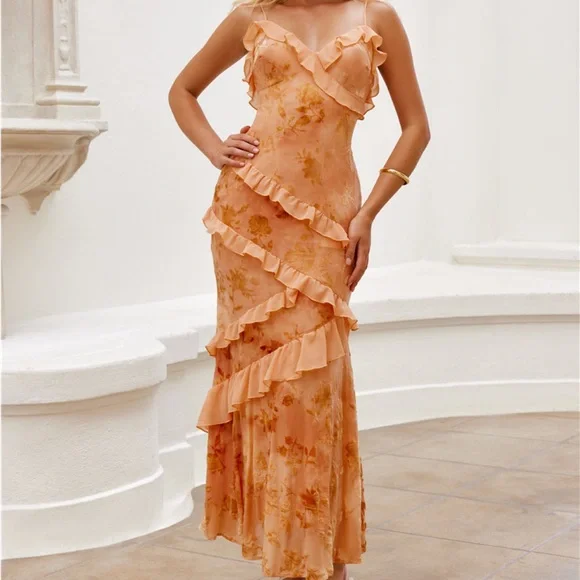 open lace back dress Love in Bloom Woven Maxi Dress L Flying Tomato Burnt Orange / M main image 0